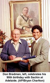 Sachin with Don Bradman on his 90th Birthday in Adelide